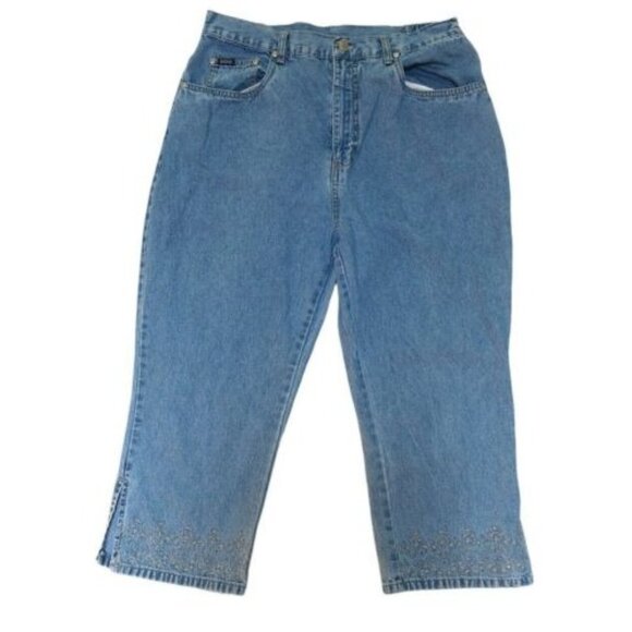Jean Capris Denim Blue Blassport Womens 12 Cropped Embroidered Vintage Jeans - Picture 1 of 9
